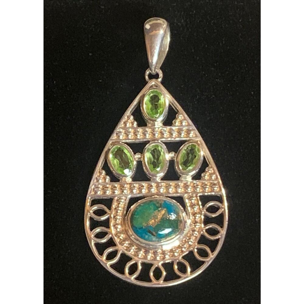 Sterling Silver and Peridot Pendant by PTI Made in India